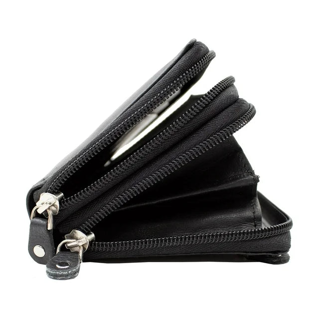 RFID Blocking Leather 2 Zip Wallet Women Credit Card Holder Accordion Organizer Wallet