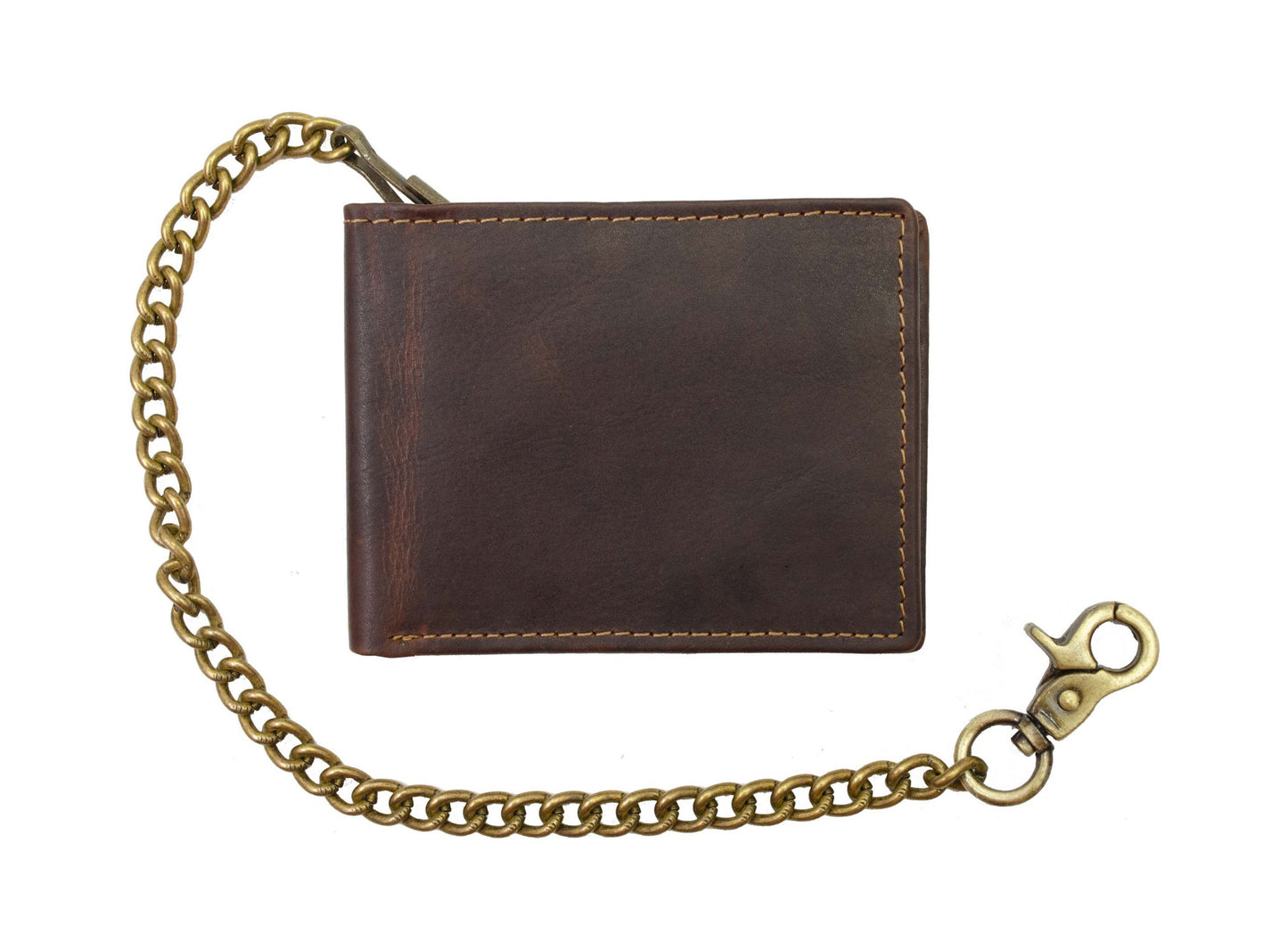 Hunter Brown Men's Genuine Leather Biker Trifold Wallet Steel Chain Trucker Motorcyclist