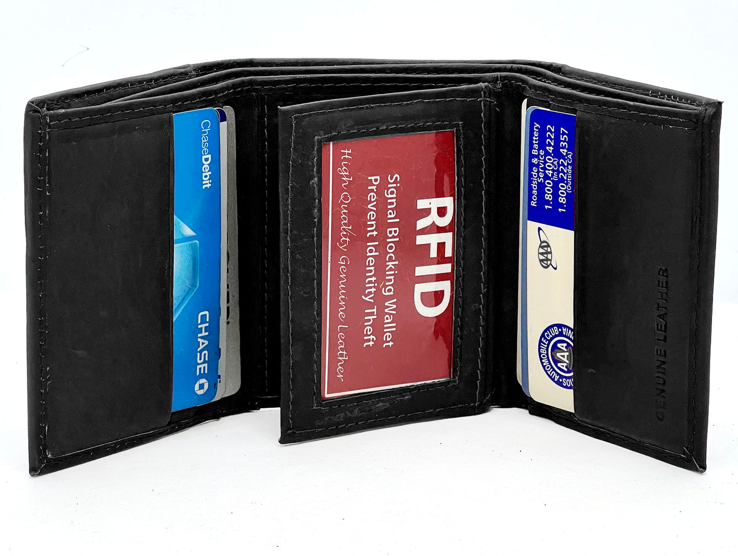 RFID Blocking Men's Trifold Wallet Extra Capacity Multi ID Card Slot Center Flap