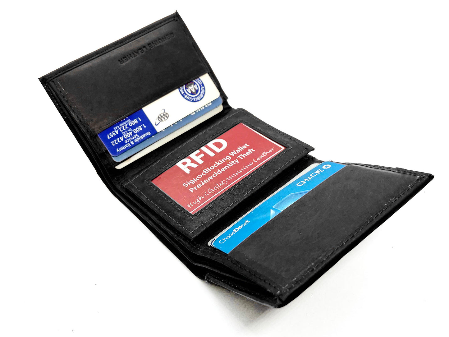 RFID Blocking Men's Trifold Wallet Extra Capacity Multi ID Card Slot Center Flap