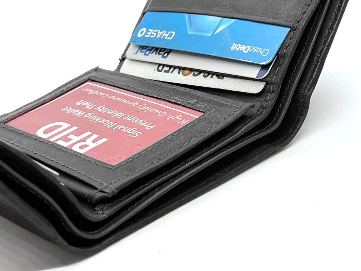 RFID Blocking Men's Trifold Wallet Extra Capacity Multi ID Card Slot Center Flap