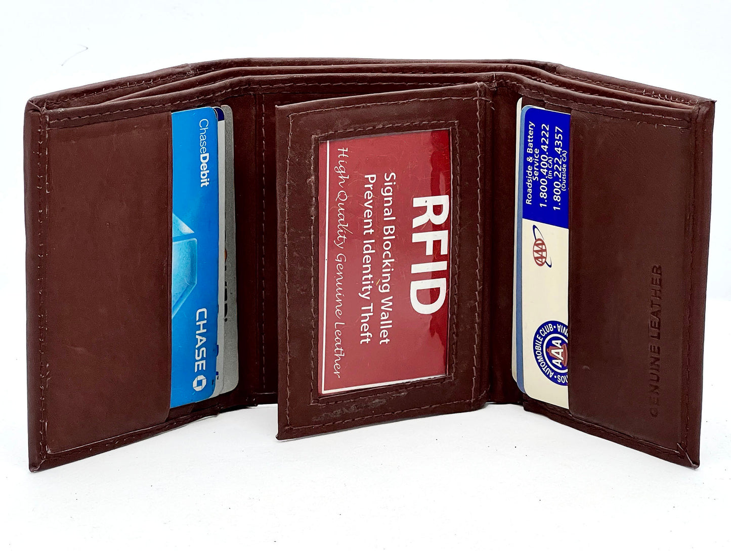 RFID Blocking Men's Trifold Wallet Extra Capacity Multi ID Card Slot Center Flap