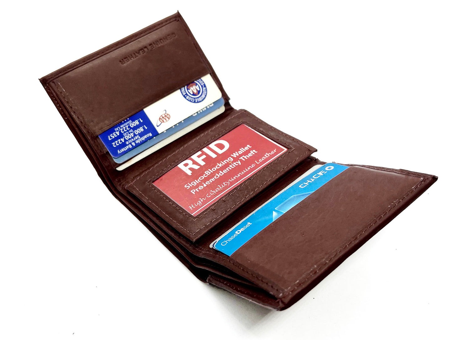 RFID Blocking Men's Trifold Wallet Extra Capacity Multi ID Card Slot Center Flap