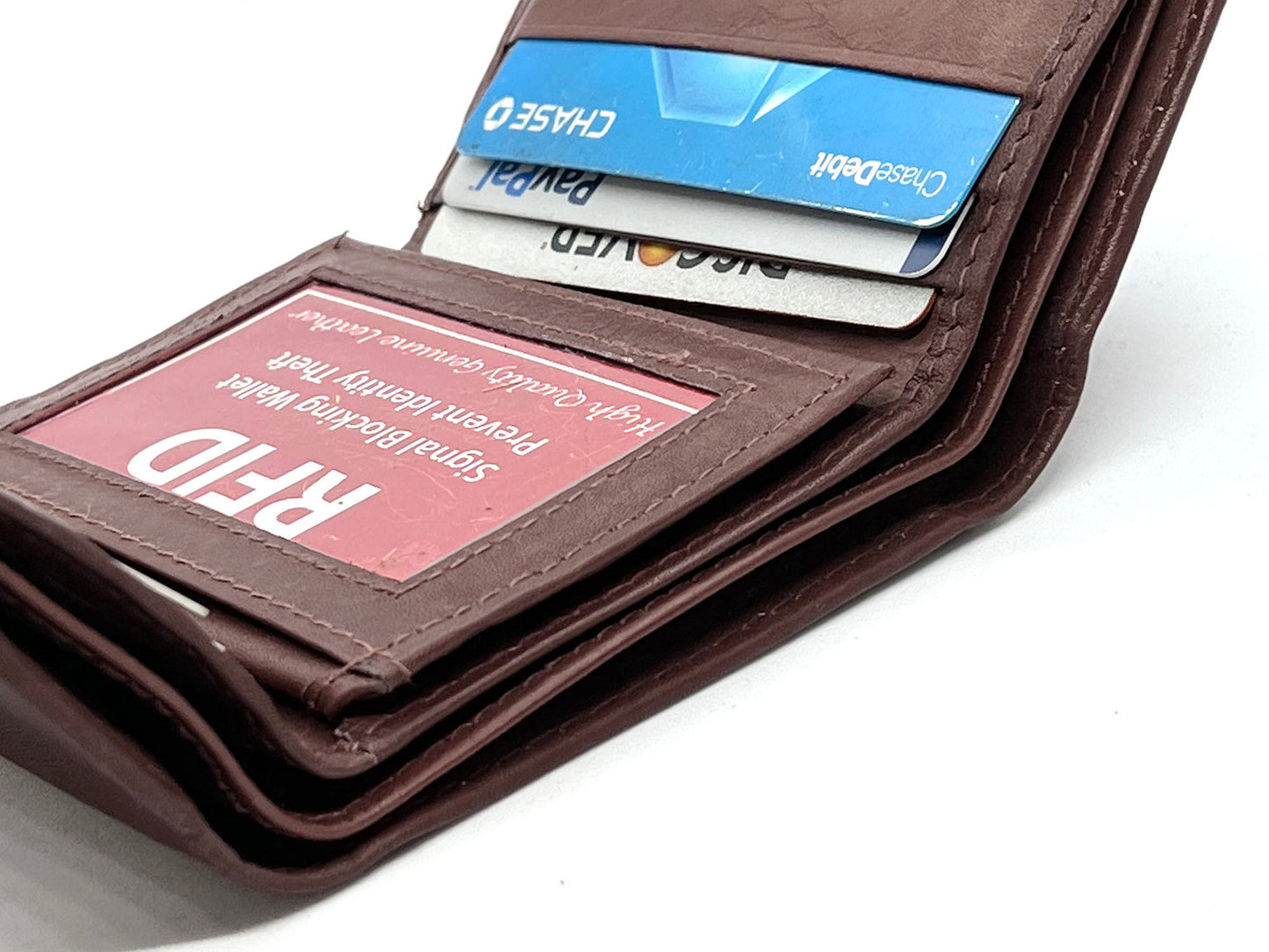 RFID Blocking Men's Trifold Wallet Extra Capacity Multi ID Card Slot Center Flap