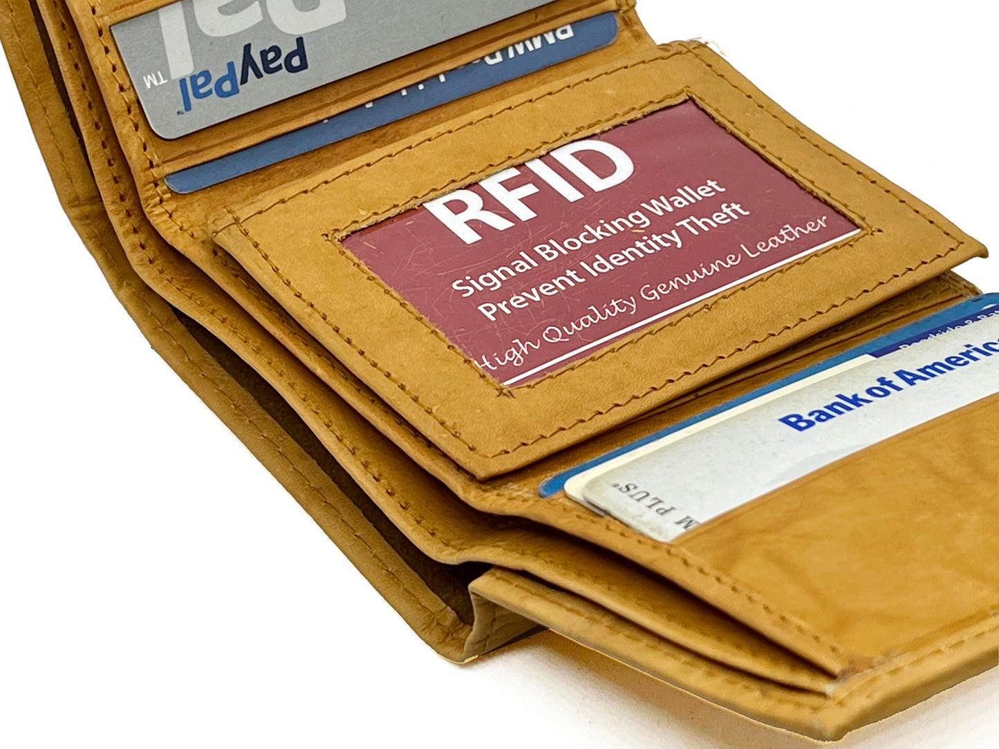 RFID Blocking Men's Trifold Wallet Extra Capacity Multi ID Card Slot Center Flap