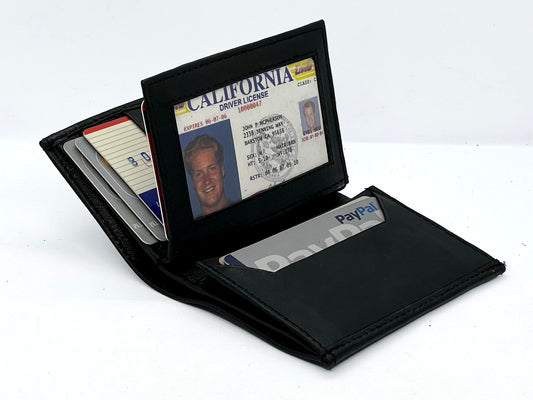 RFID Blocking Men's Genuine Leather ID Bifold 18+ Card Holder Center Flap Compact Wallet