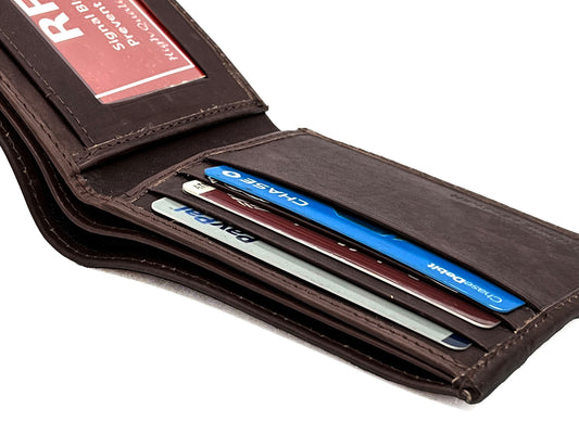 RFID Blocking Genuine Leather Men's Bifold Wallet Credit Card Holder Front Pocket