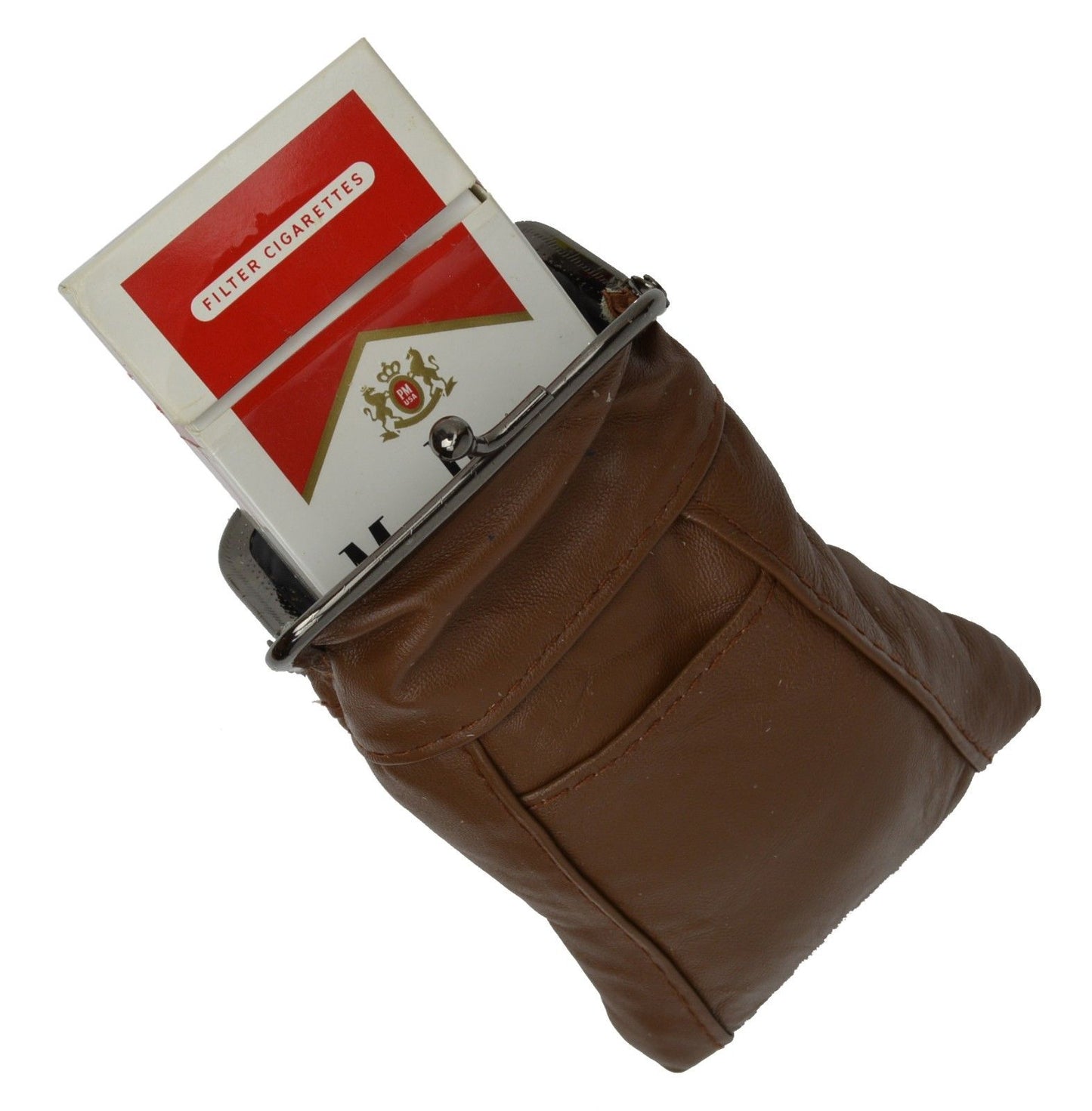 Genuine Leather Cigarette Soft Case Small Lighter Tobacco Holder for Men Women