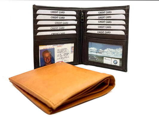 RFID Blocking Genuine Leather Men's European Hipster Bifold Wallet 10 Card 2 ID