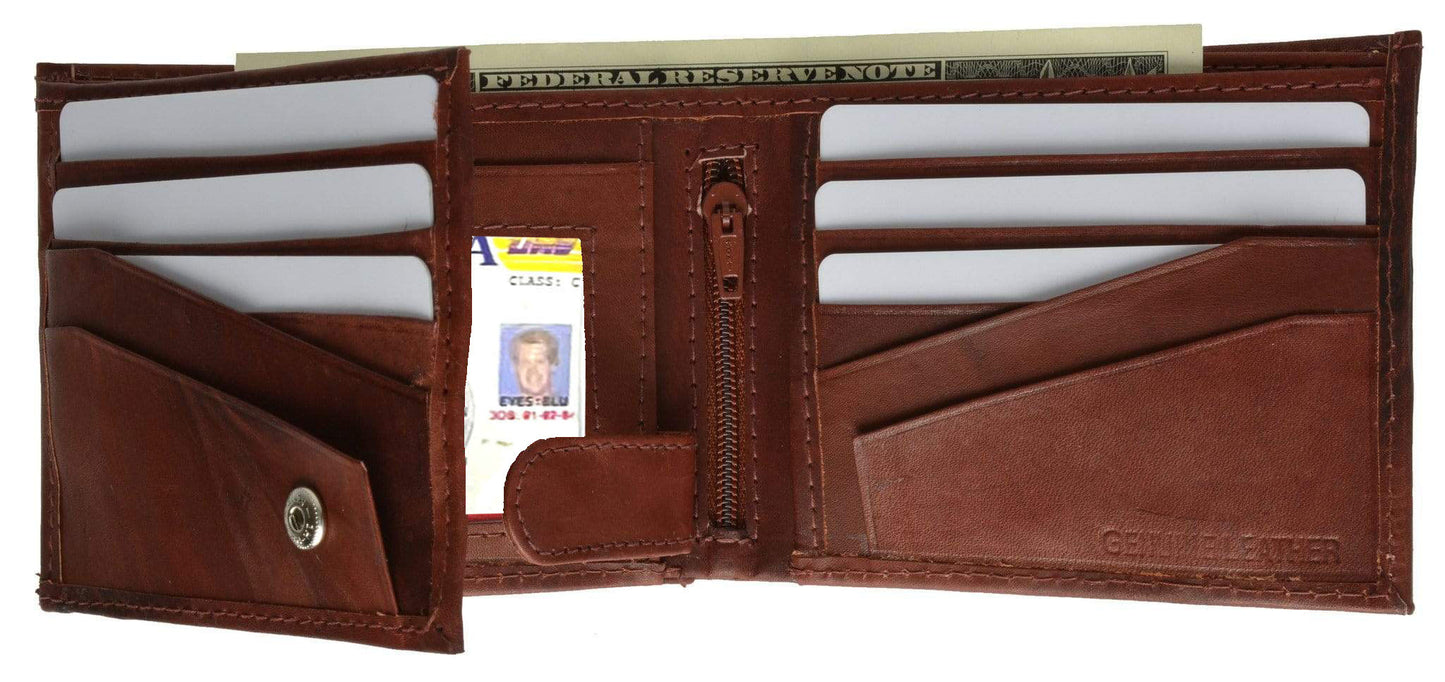 RFID Blocking Vintage Leather Bifold Wallet Flap Open ID Holder