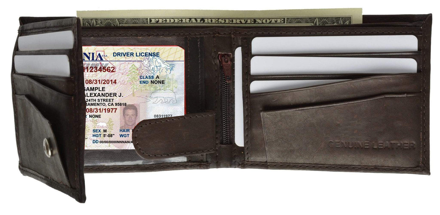 RFID Blocking Vintage Leather Bifold Wallet Flap Open ID Holder