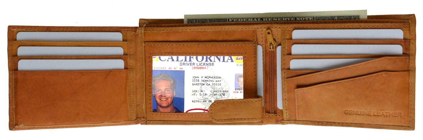 RFID Blocking Genuine Leather Bifold Wallet ID Card Center Out Card Holder
