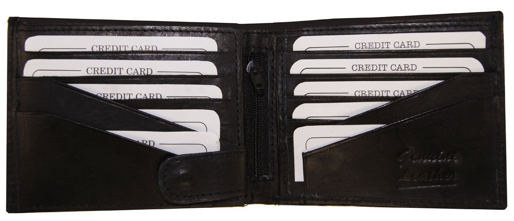 RFID Blocking Genuine Leather Bifold Wallet ID Card Center Out Card Holder