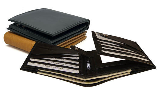 RFID Blocking Genuine Leather Bifold Wallet ID Card Center Out Card Holder