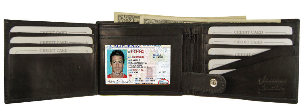 RFID Blocking Vintage Leather Bifold Wallet Flap Open ID Holder