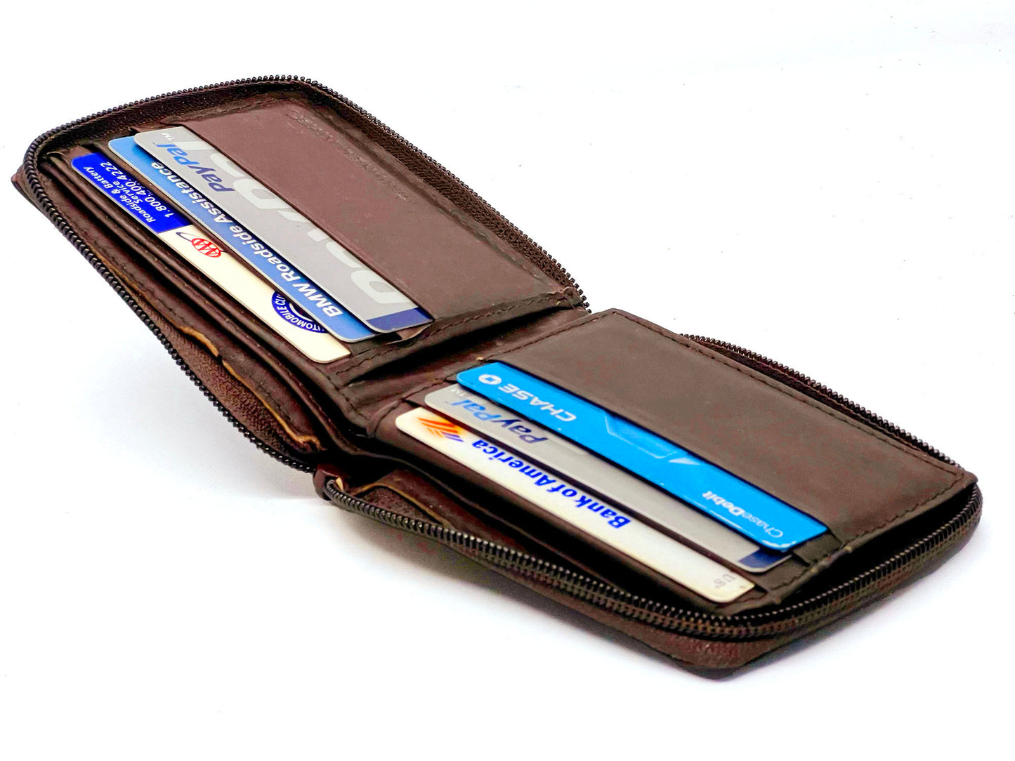 RFID Blocking Genuine Leather Men's Bifold Wallet Credit Card Holder Zip Around Flap Top