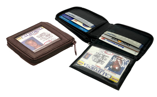 RFID Blocking Genuine Leather Men's Bifold Wallet Credit Card Holder Zip Around Flap Top