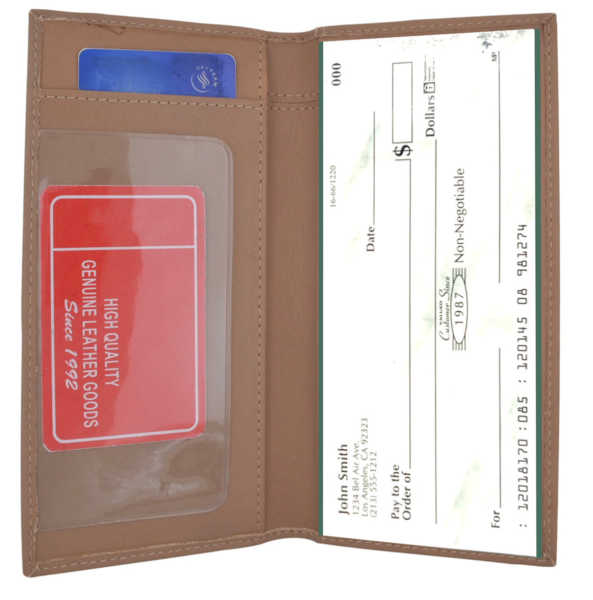 RFID Blocking Genuine Leather Plain Checkbook Cover Holder Thin ID Card Wallet