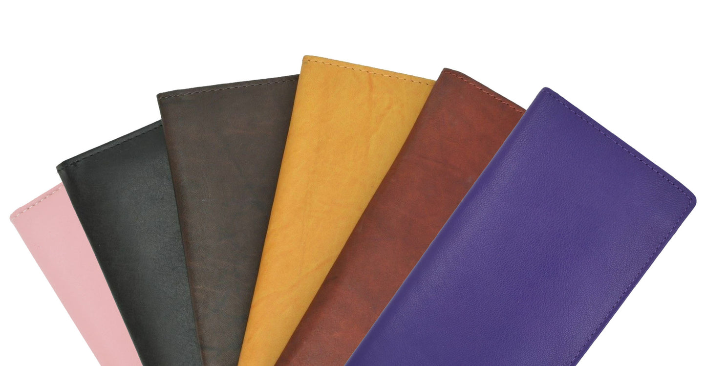 RFID Blocking Genuine Leather Plain Checkbook Cover Holder Thin ID Card Wallet