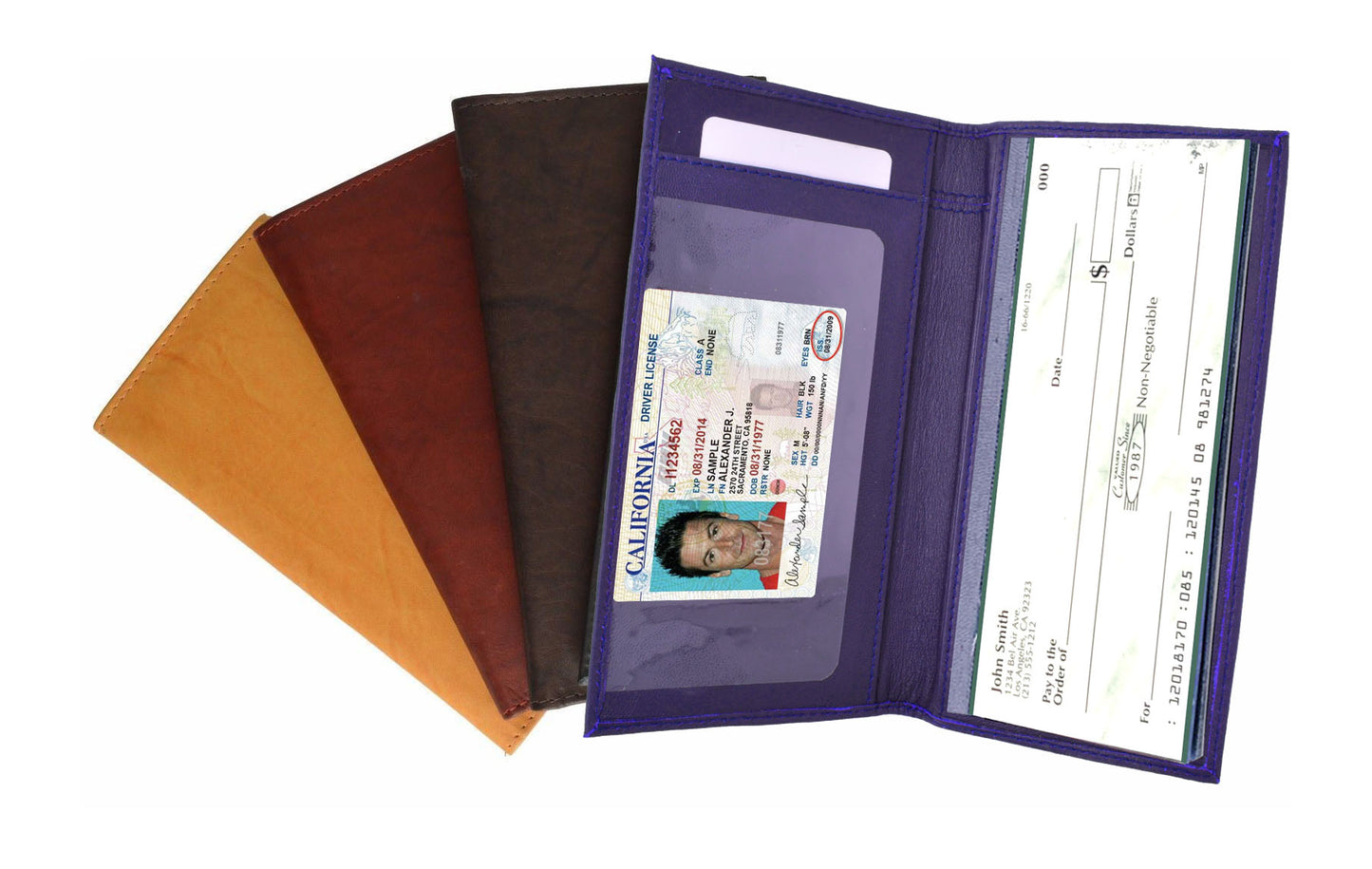 RFID Blocking Genuine Leather Plain Checkbook Cover Holder Thin ID Card Wallet