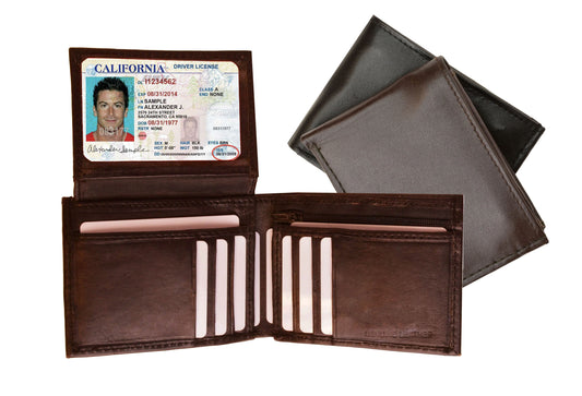 RFID Blocking Genuine Leather Men's Bifold Wallet Credit Card Holder Flap Top