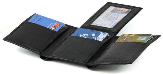 RFID Blocking Genuine Leather Men's Trifold Wallet Flap Top Card Holder
