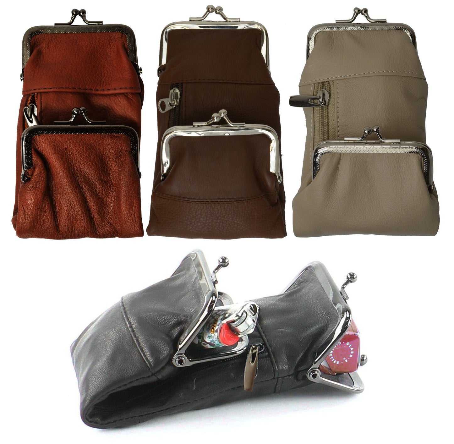 Genuine Leather Cigarette Soft Case Lighter Coin Holder Double Clasp