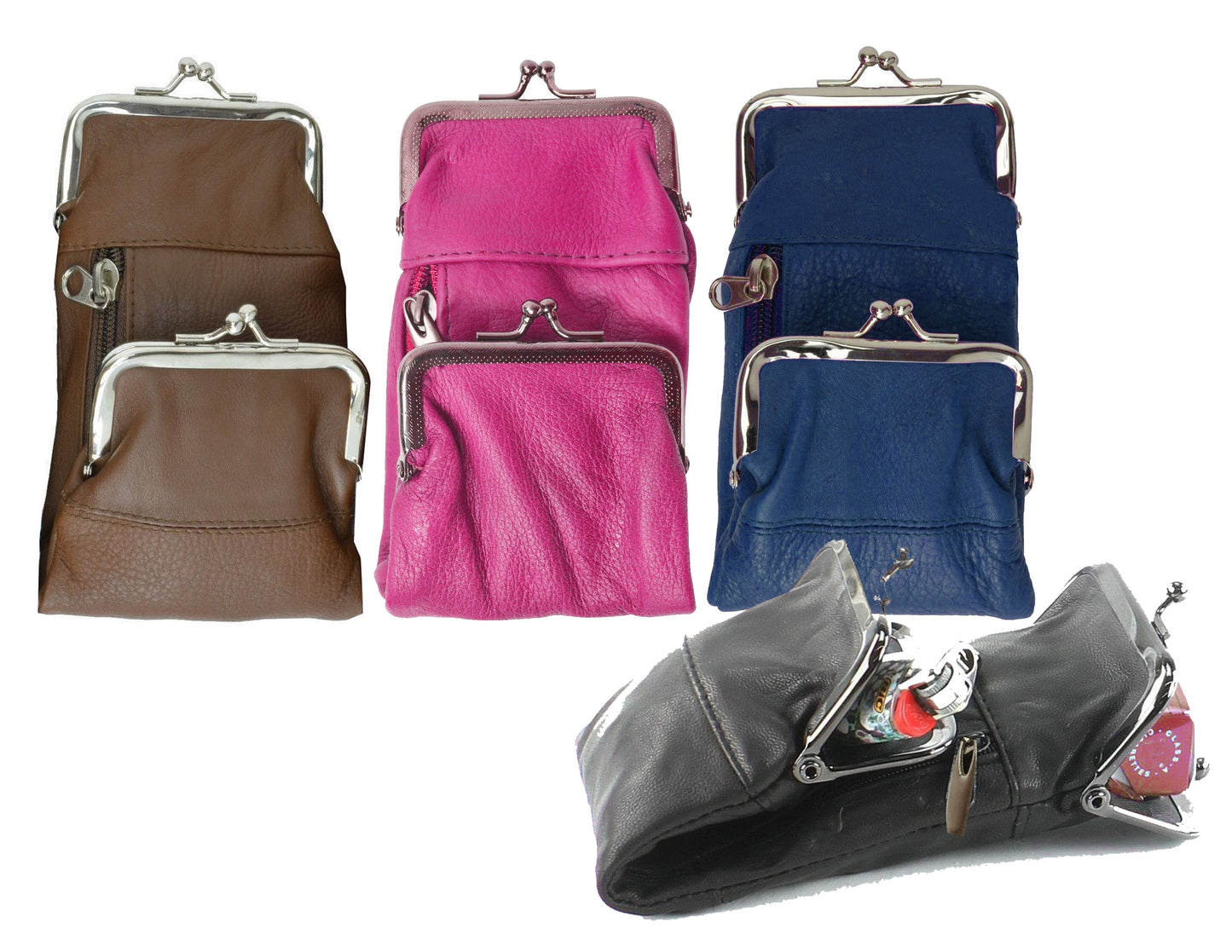 Genuine Leather Cigarette Soft Case Lighter Coin Holder Double Clasp