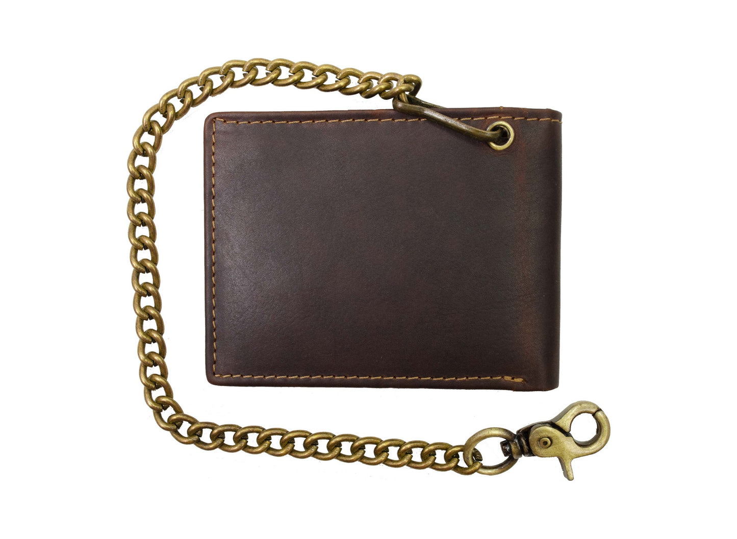 Hunter Brown Men's Genuine Leather Biker Trifold Wallet Steel Chain Trucker Motorcyclist