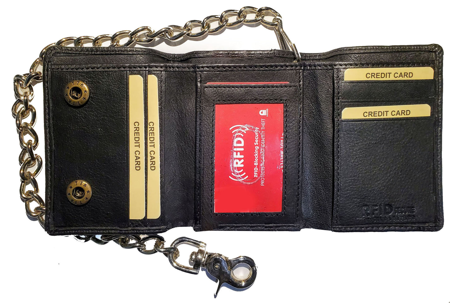 Black Men's Eagle Print Leather Biker Trifold Wallet Long Chain Trucker Motorcyclist