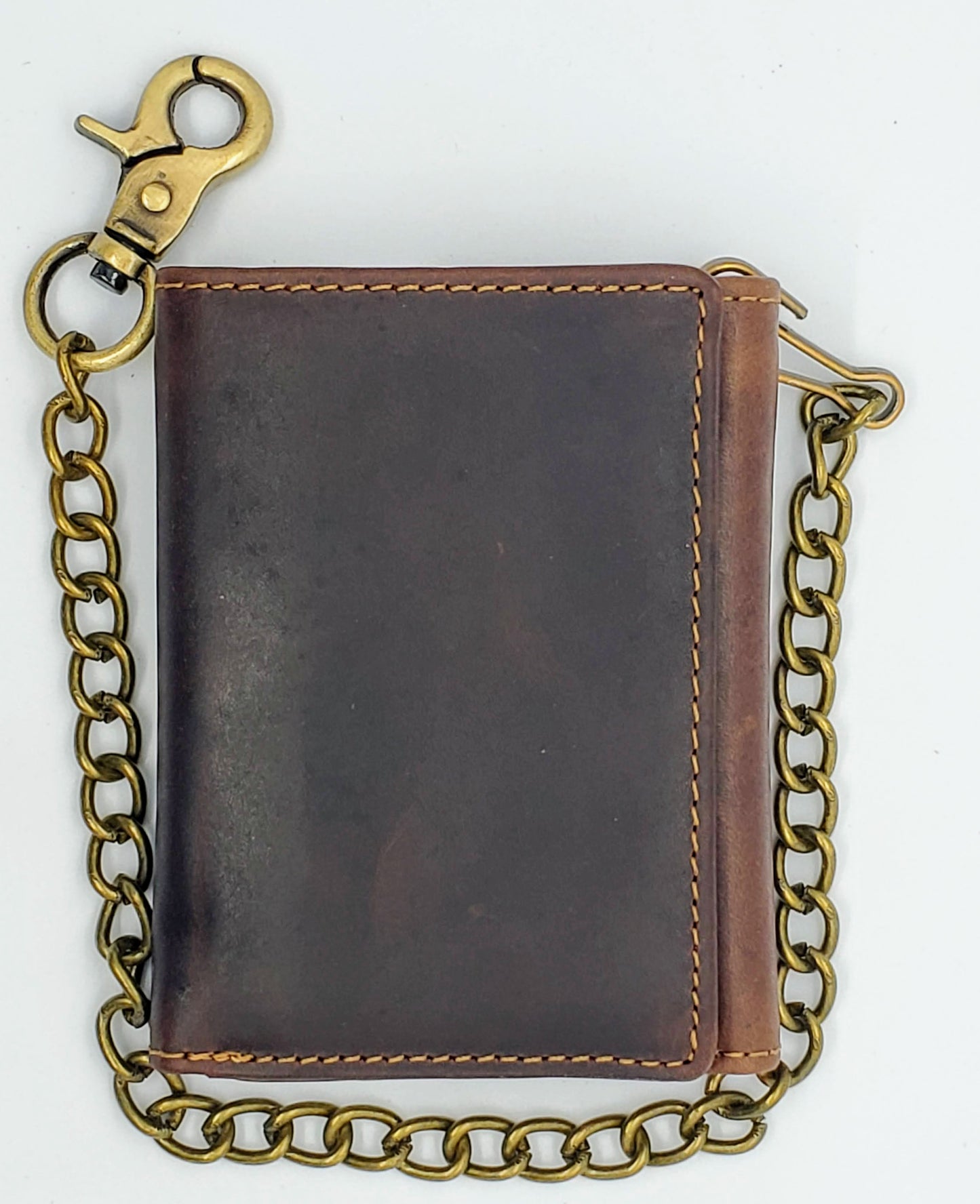 Hunter Brown Men's Genuine Leather Biker Trifold Wallet Steel Chain Trucker Motorcyclist