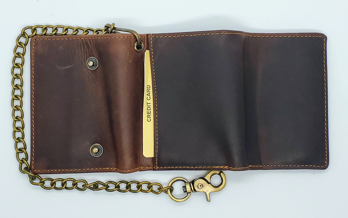 Hunter Brown Men's Genuine Leather Biker Trifold Wallet Steel Chain Trucker Motorcyclist