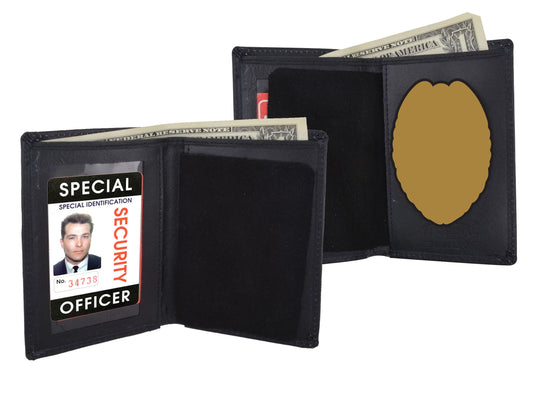 RFID Blocking Black Leather Officer Concealed Carry Badge License Holder ID Card Thin Wallet