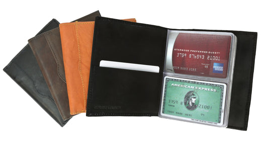 RFID Blocking Mens Genuine Leather Bifold Business Card Organizer 48 Slots Plastic Insert ID Holder