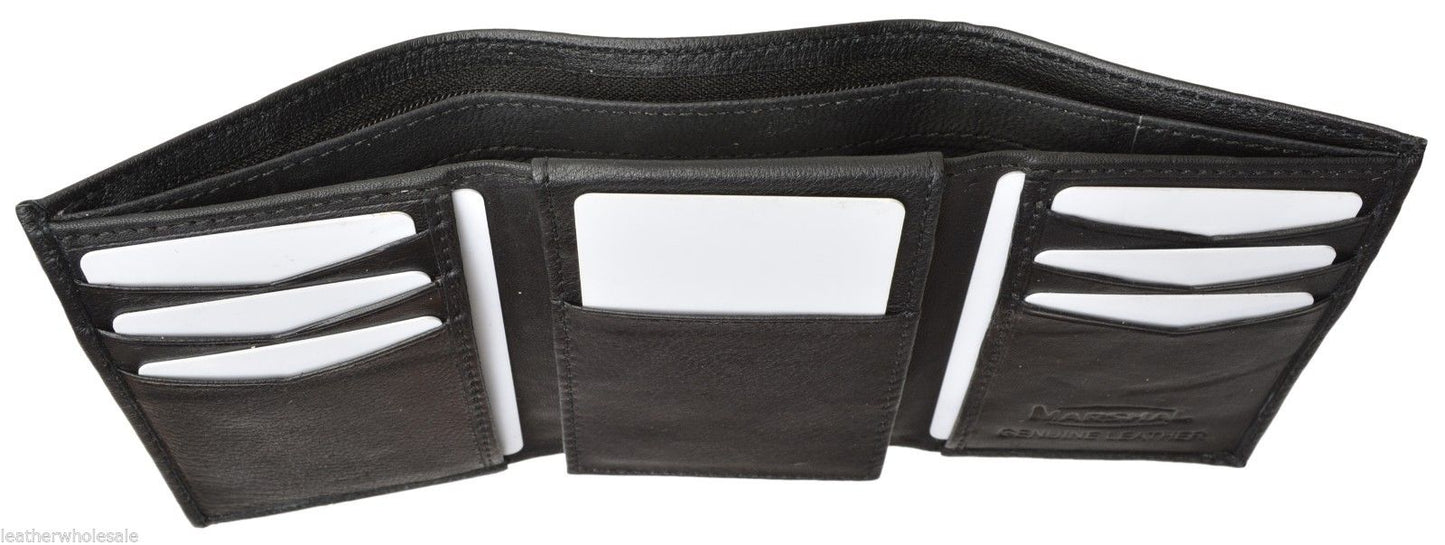 RFID Blocking Genuine Leather Men's Trifold Wallet Flap Top Card Holder