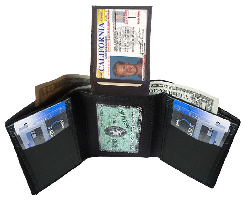 RFID Blocking Genuine Leather Men's Trifold Wallet Flap Top Card Holder