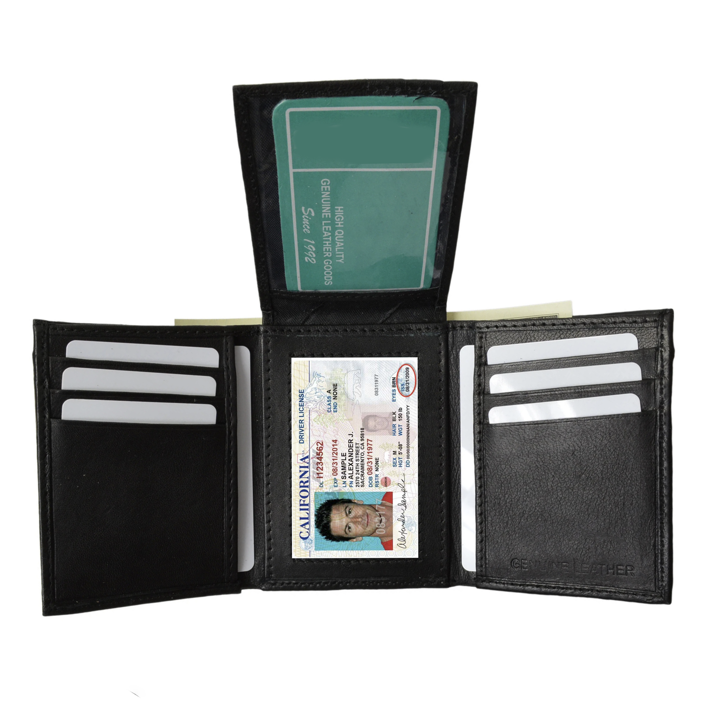 RFID Blocking Genuine Leather Men's Trifold Wallet Flap Top Card Holder
