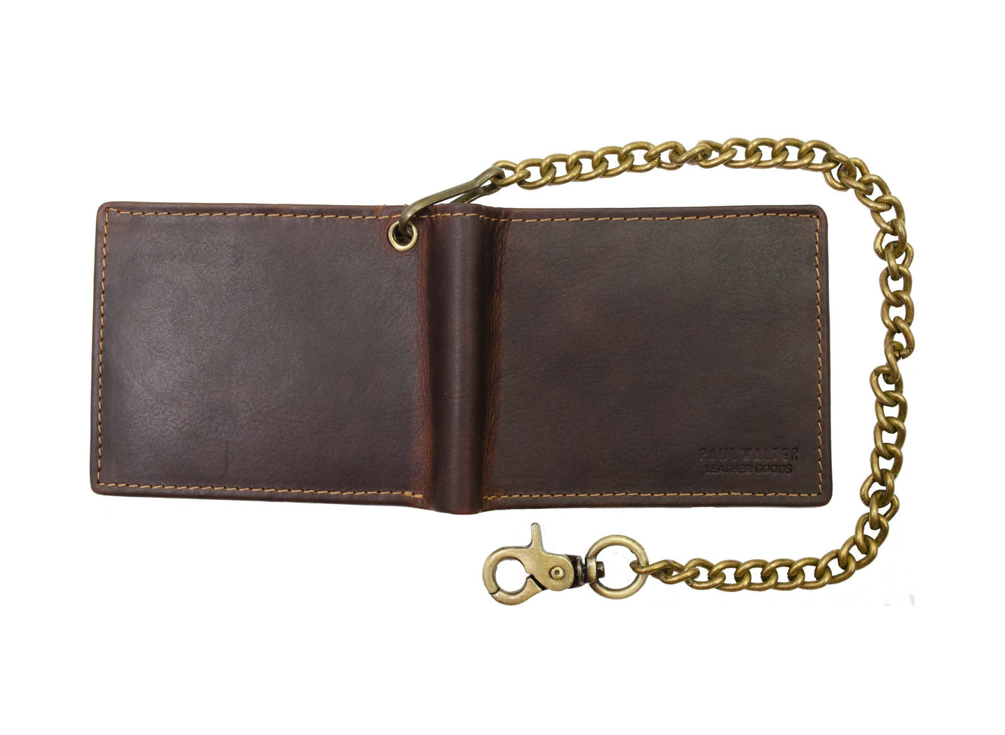 Hunter Brown Men's Genuine Leather Biker Trifold Wallet Steel Chain Trucker Motorcyclist