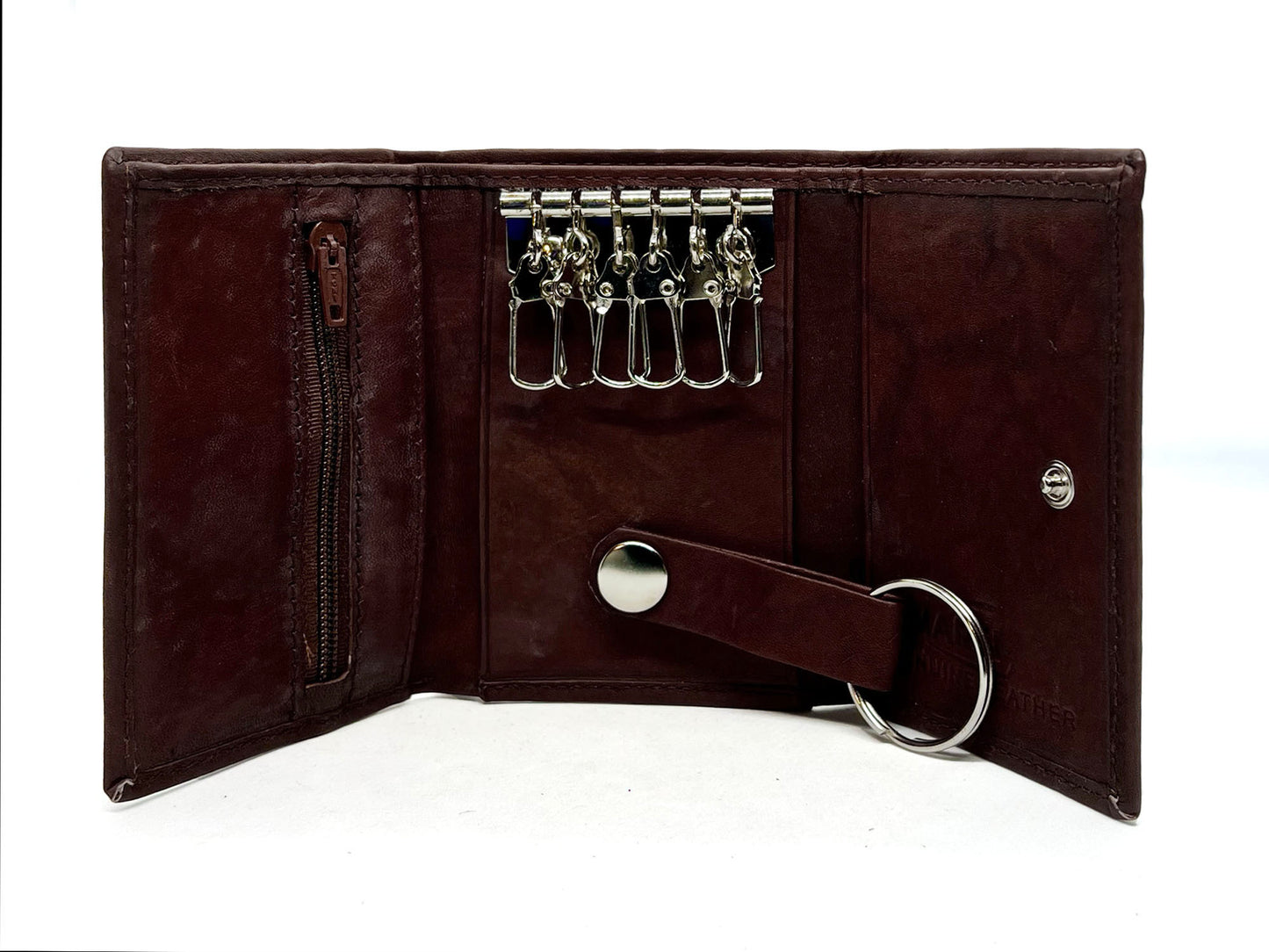Genuine Leather Keychain Men's Wallet Key Ring Trifold Front Pocket