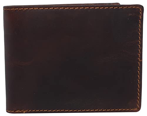 Hunter Brown RFID Blocking Genuine Leather Bifold Wallet Flip Up ID Holder