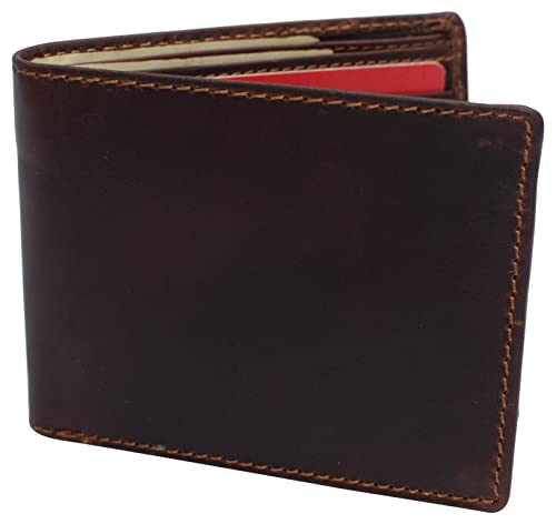 Hunter Brown RFID Blocking Genuine Leather Bifold Wallet Flip Up ID Holder