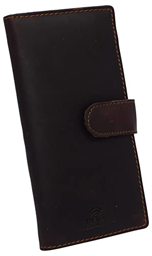 Hunter Brown RFID Blocking Genuine Leather Checkbook Wallet Strap Closed