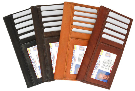RFID Blocking Genuine Leather Checkbook Cover Holder Thin ID Window Card Wallet
