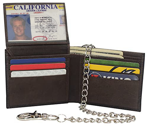 Hunter Brown Vintage Leather Bifold Hipster Biker's Wallet Steel Chain Trucker Motorcyclist