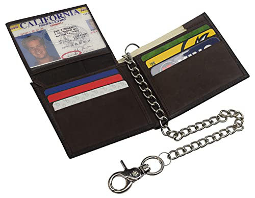 Hunter Brown Vintage Leather Bifold Hipster Biker's Wallet Steel Chain Trucker Motorcyclist