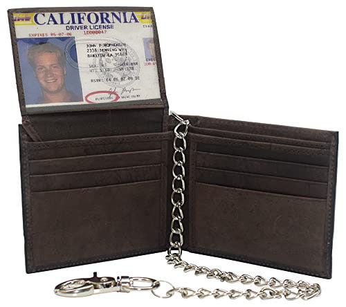 Hunter Brown Vintage Leather Bifold Hipster Biker's Wallet Steel Chain Trucker Motorcyclist