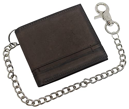 Hunter Brown Vintage Leather Bifold Hipster Biker's Wallet Steel Chain Trucker Motorcyclist