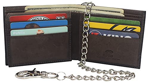 Hunter Brown Vintage Leather Bifold Hipster Biker's Wallet Steel Chain Trucker Motorcyclist