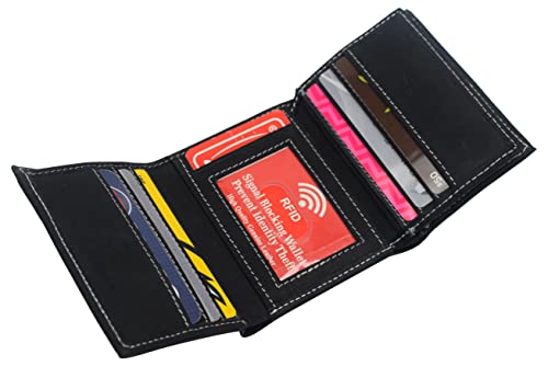 RFID Blocking Hunter Brown Vintage Leather Trifold Wallet Premium Cowhide
