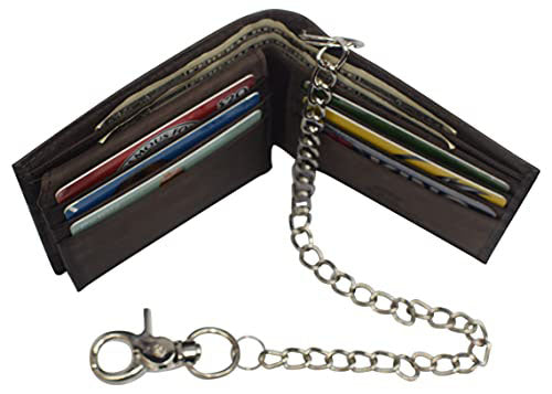 Hunter Brown Vintage Leather Bifold Hipster Biker's Wallet Steel Chain Trucker Motorcyclist